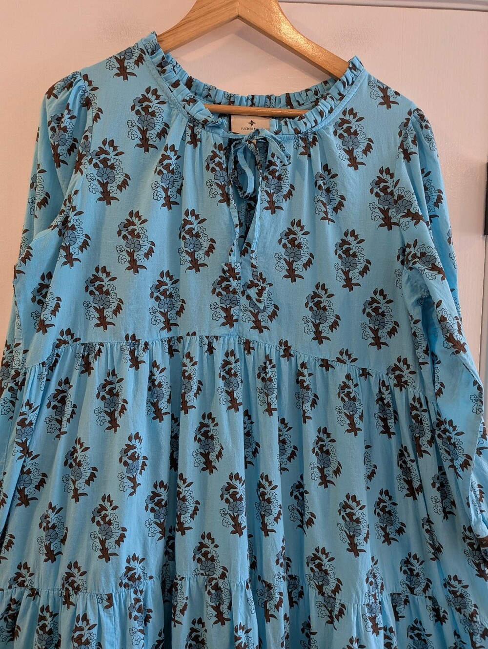 Tuckernuck Tropical Turquoise Bouquet Salty Paloma Caftan Midi Dress Size L - Picture 4 of 16